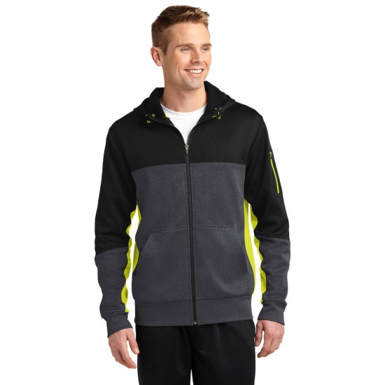 Sport-Tek® Tech Fleece Colorblock Full-Zip Hooded Jacket by Duffelbags.com