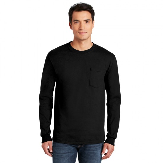 Gildan® - Ultra Cotton® 100 Cotton Long Sleeve T-Shirt with Pocket by Duffelbags.com