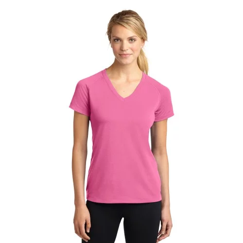 Hanes S04V Womens Wow Pink Nano-T Short Sleeve V-Neck T-Shirt —