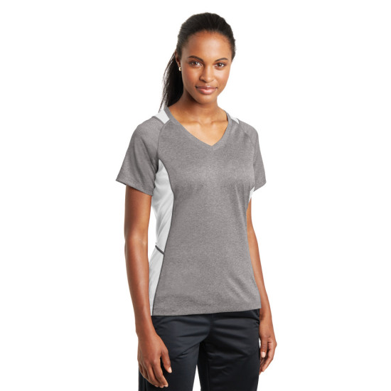 Sport-Tek® Ladies Heather Colorblock Contender™ V-Neck Tee by Duffelbags.com