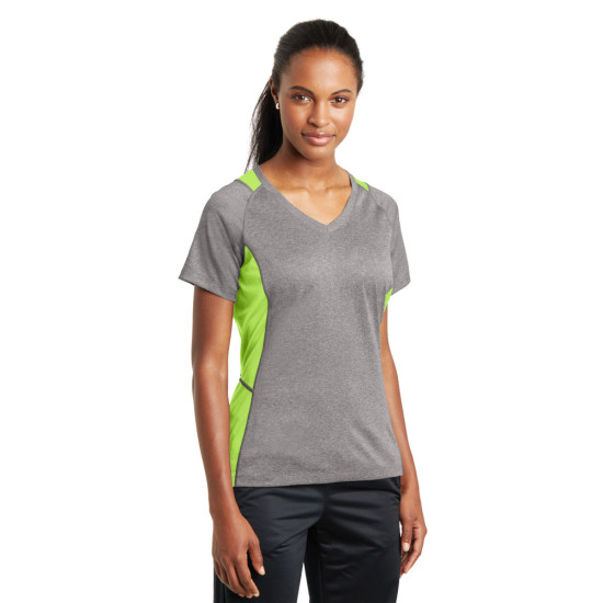 Sport-Tek® Ladies Heather Colorblock Contender™ V-Neck Tee by Duffelbags.com