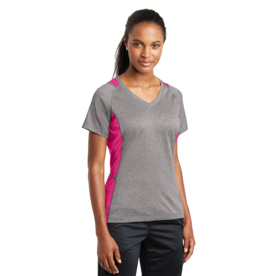 Sport-Tek® Ladies Heather Colorblock Contender™ V-Neck Tee by Duffelbags.com