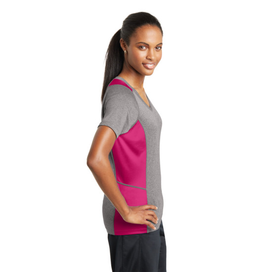 Sport-Tek® Ladies Heather Colorblock Contender™ V-Neck Tee by Duffelbags.com