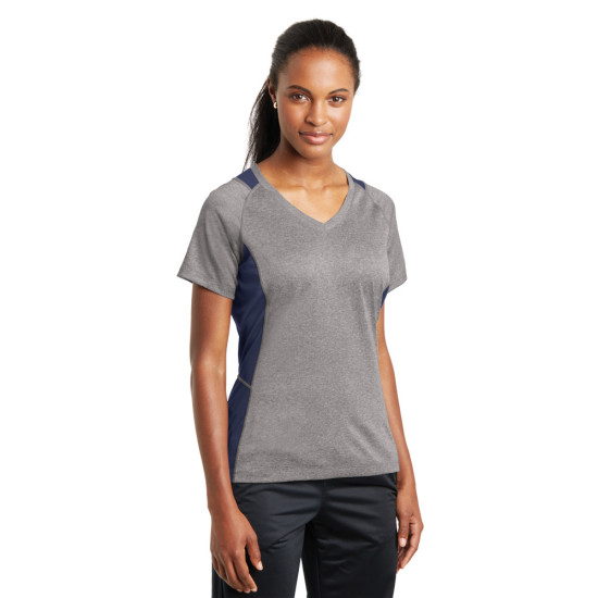 Sport-Tek® Ladies Heather Colorblock Contender™ V-Neck Tee by Duffelbags.com