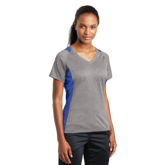 Sport-Tek® Ladies Heather Colorblock Contender™ V-Neck Tee by Duffelbags.com