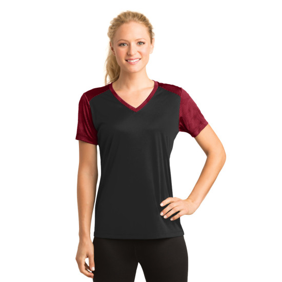 Sport-Tek® Ladies CamoHex Colorblock V-Neck Tee by Duffelbags.com