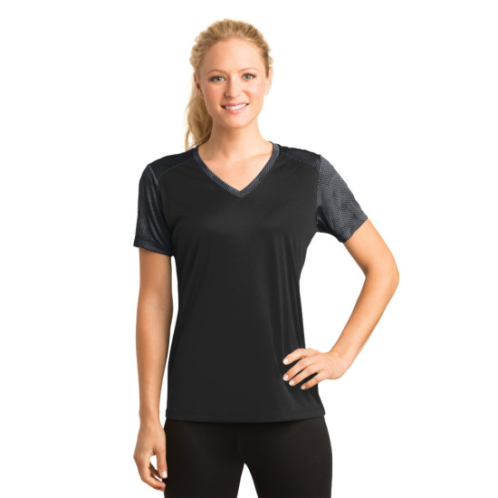 Sport-Tek® Ladies CamoHex Colorblock V-Neck Tee by Duffelbags.com