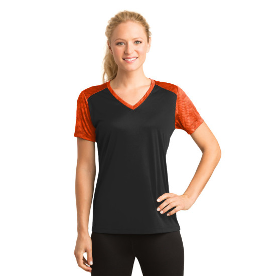 Sport-Tek® Ladies CamoHex Colorblock V-Neck Tee by Duffelbags.com