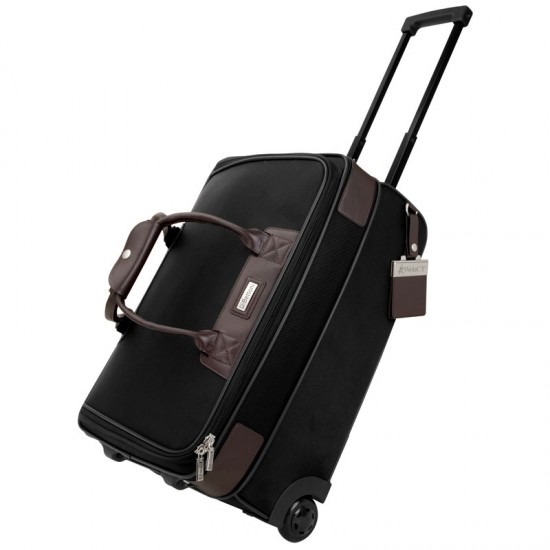 Terni Brown Leather/Black Twill Nylon Trolley Bag by Duffelbags.com