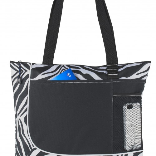 Zebra design Tote Bag 12"x12" Size Zips Water holder Black & White New 